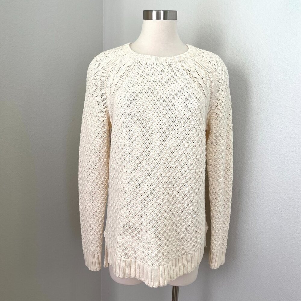 360 Sweater Womens Large Ivory Cable Knit Cotton‎ Blend Sweater Long Sleeve